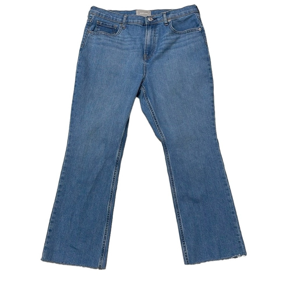 Everlane Jeans Women's 32 Blue Denim Bootcut Raw Hem Cropped